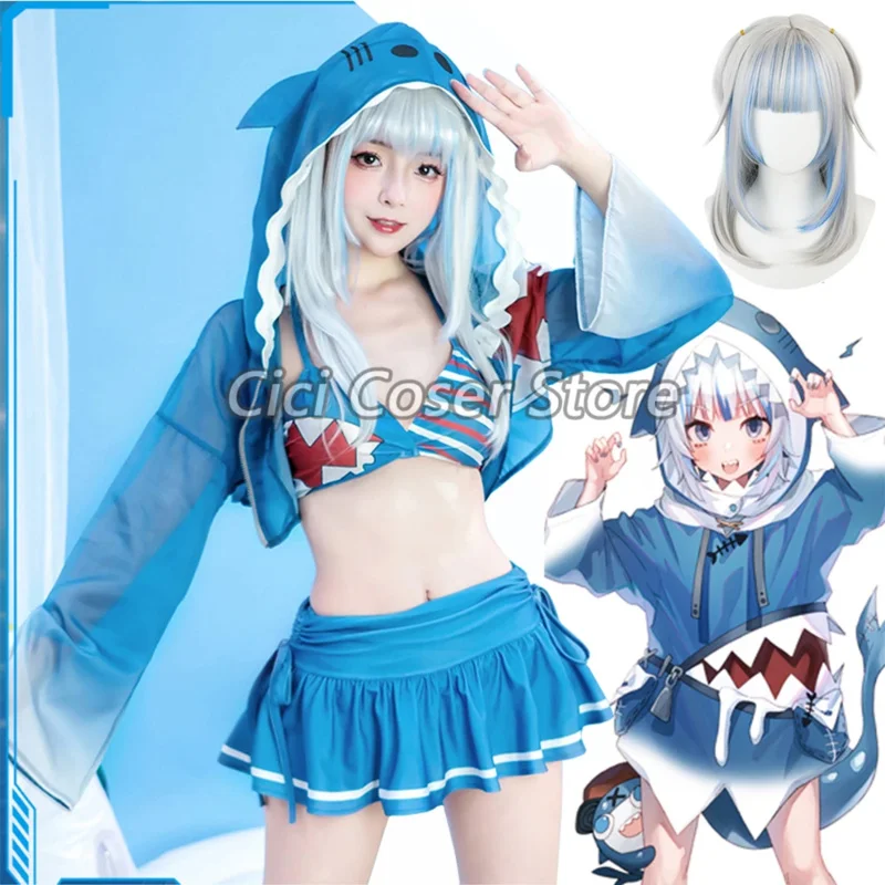 

2025 New VTuber Hololive Gawr Gura Cosplay Costume Wig Girls Women Swimsuit Anime Halloween Party Outfits Beach Bathing Suit ★☆★