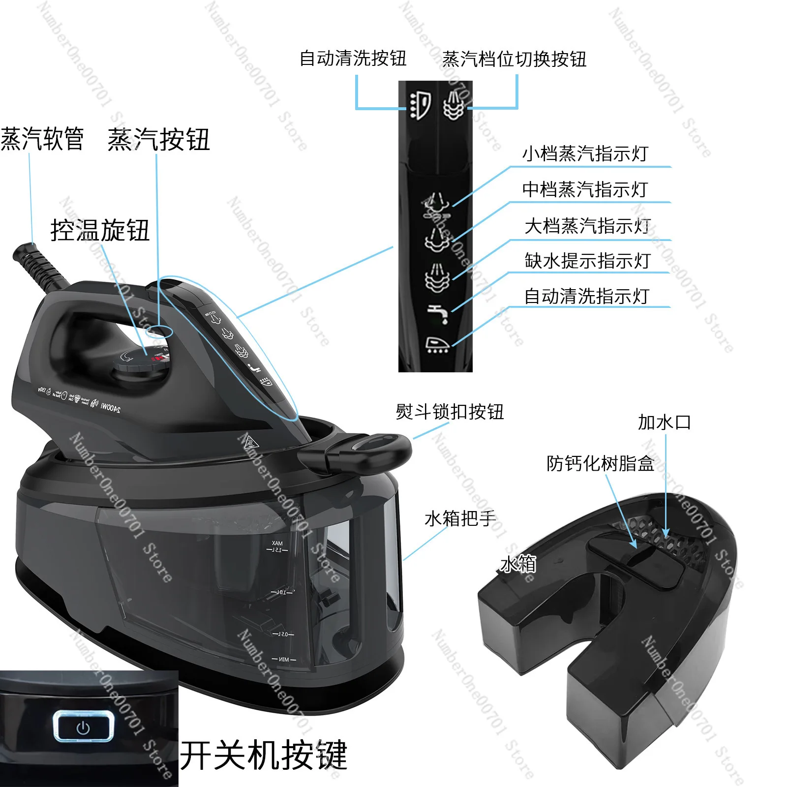 EU Plug Steam Iron, Large Water Tank Household Garment Steamer, Auto Shut-Off Fabric Wrinkle Remover for Home & Curtains