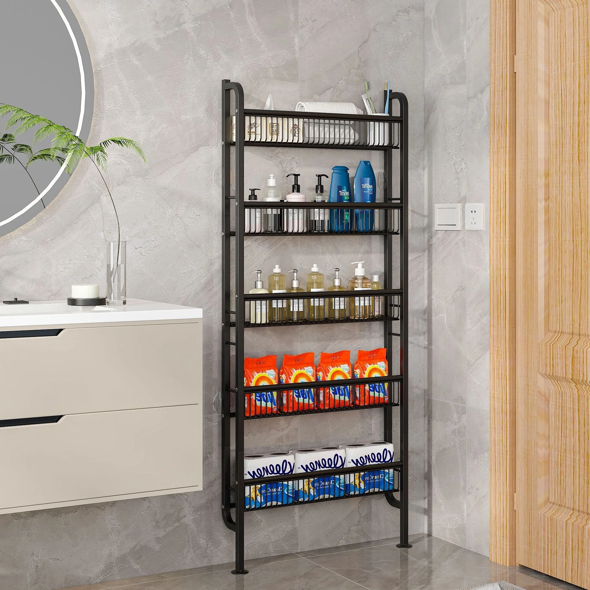 Narrow Storage Rack Shelf Space Saving Organizer Behind Door Kitchen Bathroom Spice Cabinet Holder Slim Multifunctional Shelves
