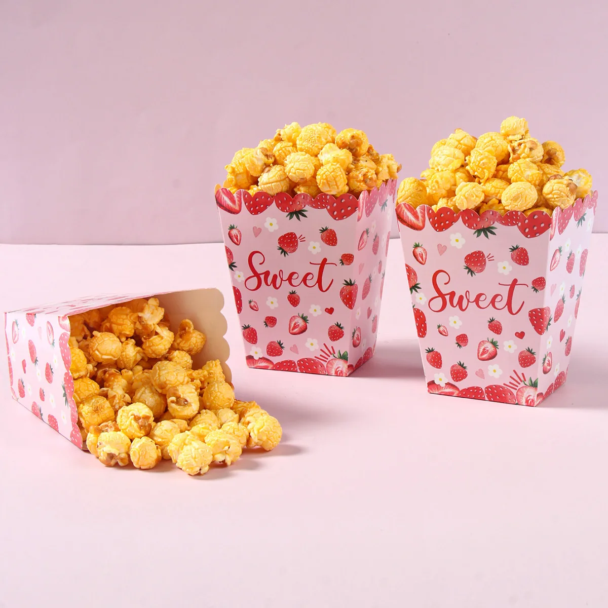 Strawberry Theme Party Popcorn Boxes Strawberry Sweet Party Decoraton Wedding Baby Shower Kids Girls Birthday Party Supplies