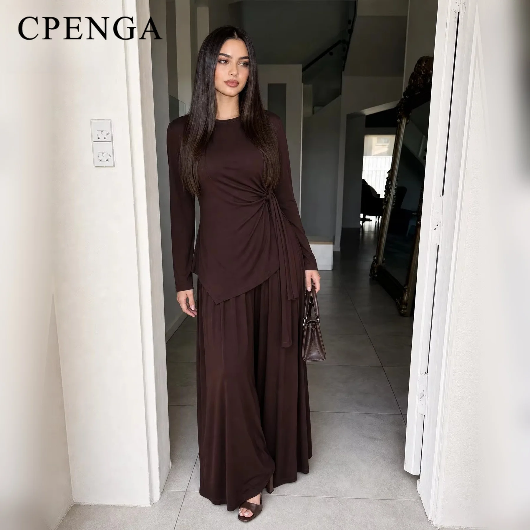Abaya Co Ords Sets for Woman Muslim Women Traditional Matching Sets 2 Piece Outfit Long Sleeve Solid Top Pants Casual Daily Wear