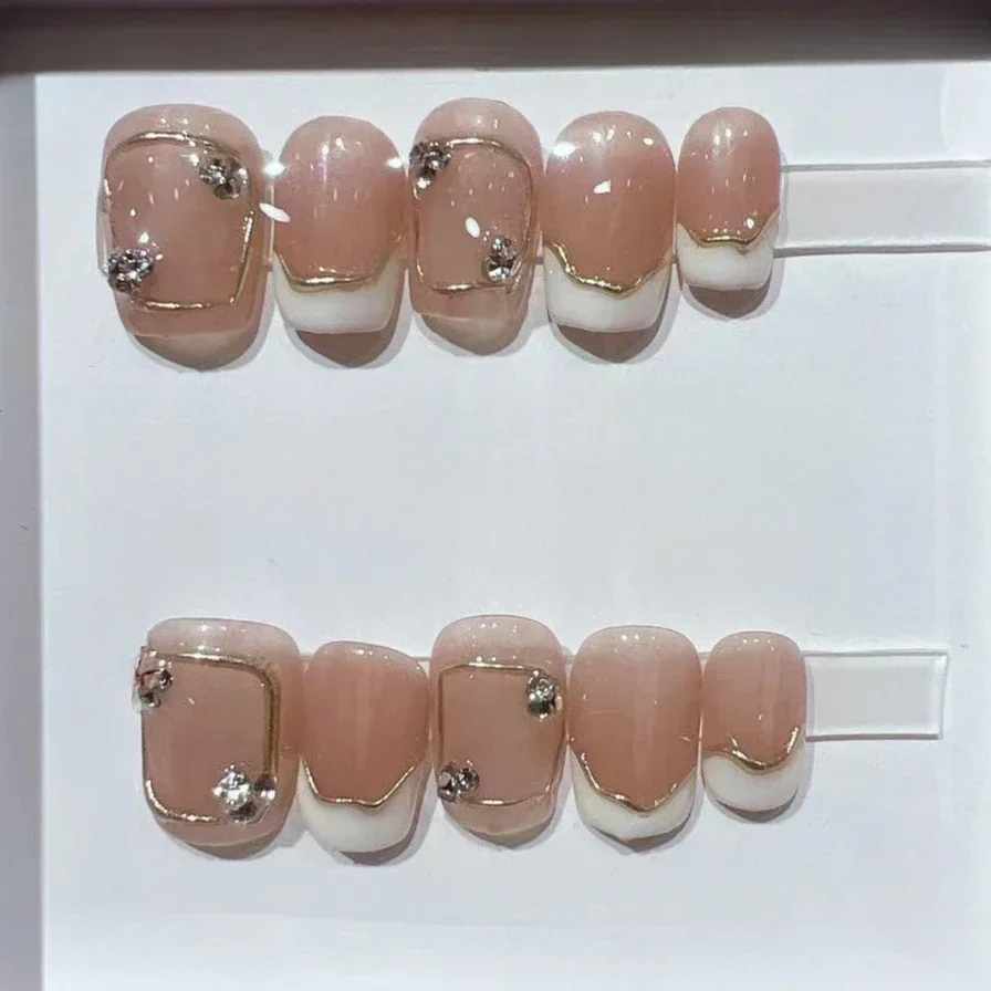 10 pezzi quadrati corti francesi fatti a mano unghie finte semplice nail art diamante lucido stampa sulle unghie occhi di gatto punte acriliche staccabili per unghie