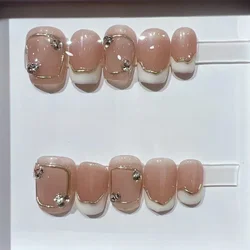 10Pcs Short Square French Handmade False Nails Simple Nail Art Shiny Diamond Press on Nails Cat Eye Detachable Acrylic Nail Tips