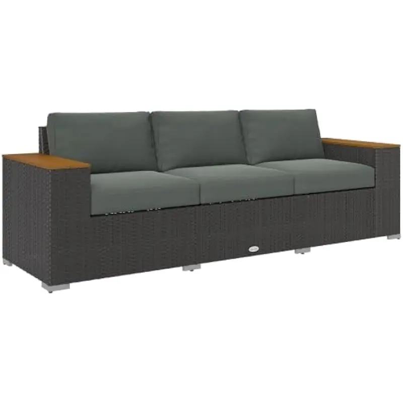 3 Seater Garden Sofa with Deep 24.5 Inch Seats and 73.25 Inch Wide Sitting Area – PE Rattan Wicker Outdoor Couch Featuring Remov