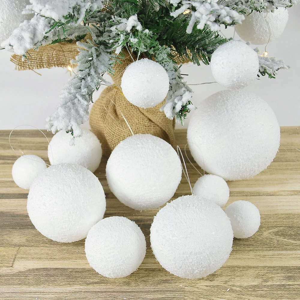 4-10cm Foam Christmas Ball Decoration Christmas Tree Ornament White Xmas Balls For Home Decor Navidad 2025 New Year Navidad