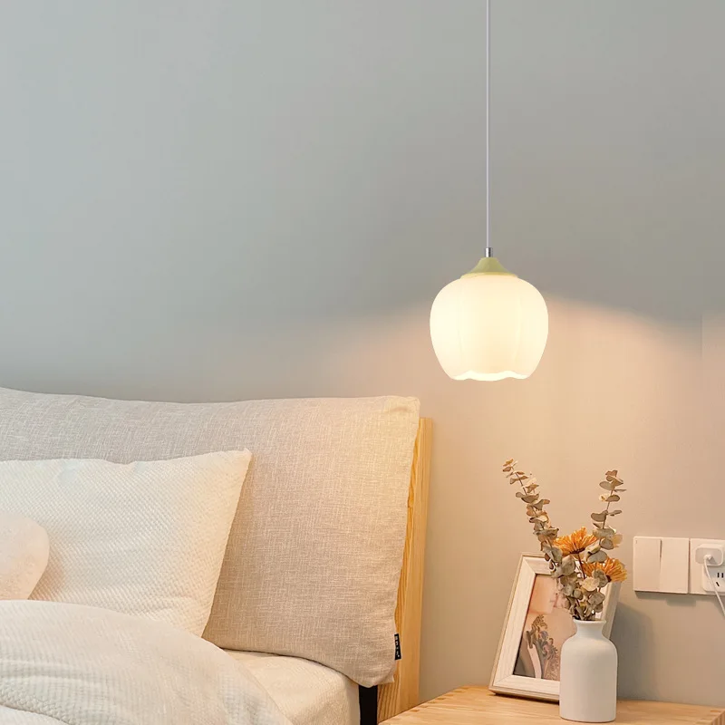 Cream Style Pumpkin Pendant Light, Simple and Modern Lighting Fixtures for Bedroom Headboard Bar Counter Entrance Hallway