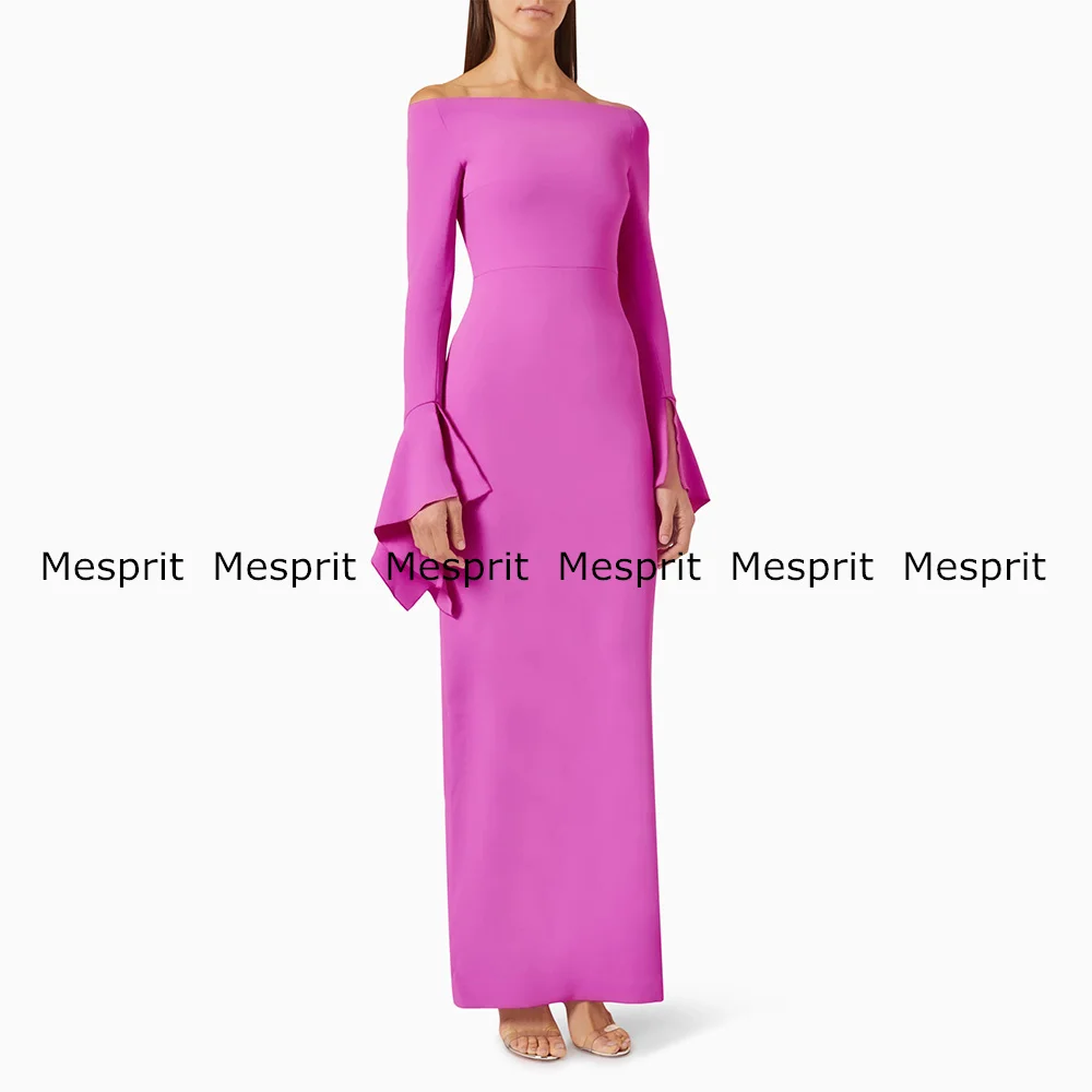 

Saudi Arab Evening Dress Ankle Length Formal Party Gown Boat Neck Long Sleeves Simple Arabian Prom Dresses Robe De Soiree