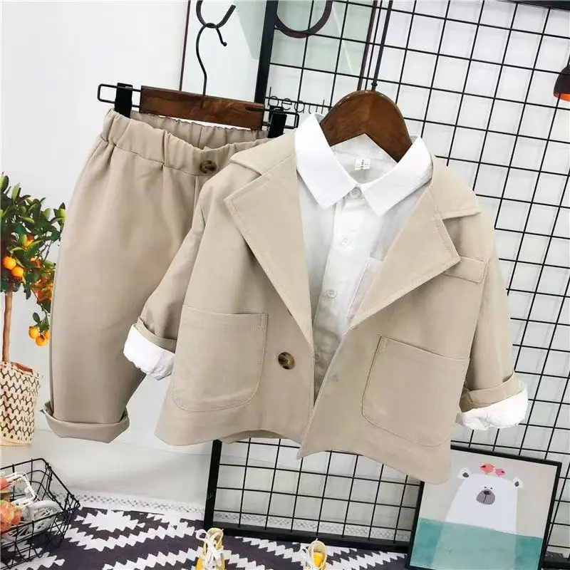

Children's Suit Set Spring and Autumn New Style Boy Baby Handsome British Casual Coat Pants Two-piece Set Kids Outfits