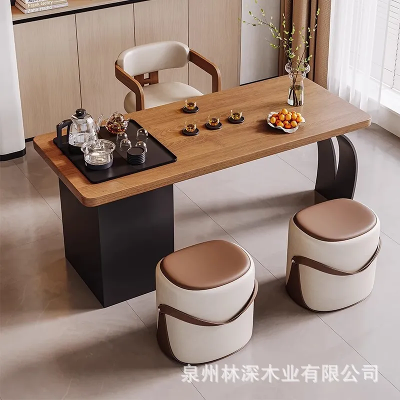LH Simple Solid Wood Balcony Office Tea Table Dual-in-1 Built-in Tea Tray for Brewing Tea Table and Chairs