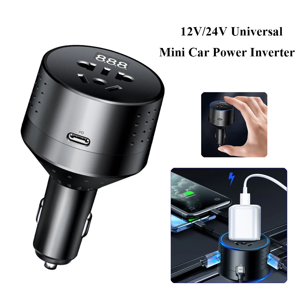 Inverter Car Charger 12v 220v PD Type-C USB Socket Car Charging Adapter 24V Auto Power Converter conversor 12v a 220v