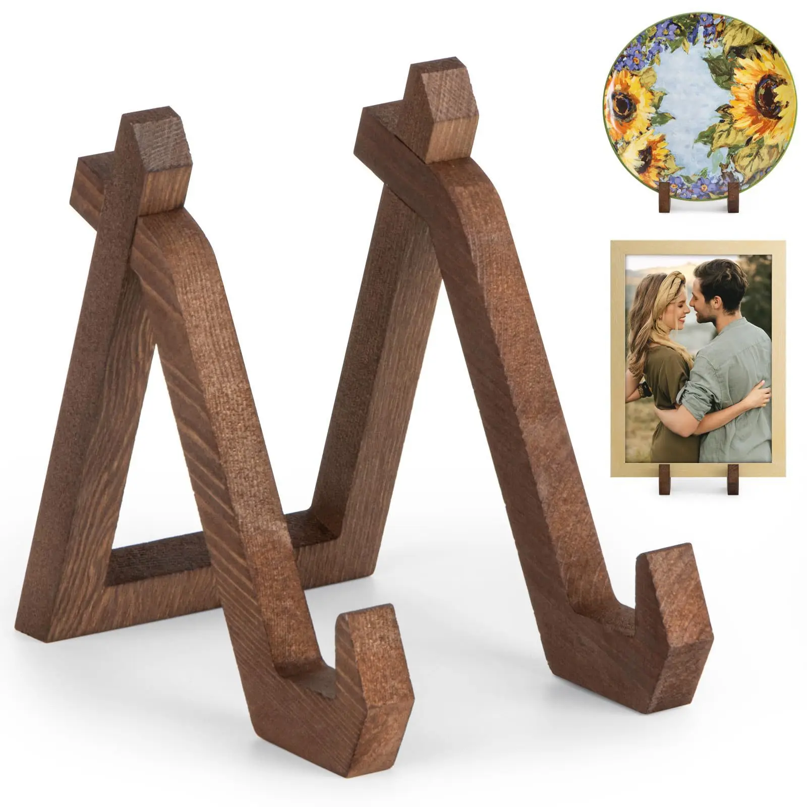 Unique Wooden Photo Frame Stand Multifunctional Retro Plate Holder DecorativeTea Cake Display Rack Desktop for Home Office Decor