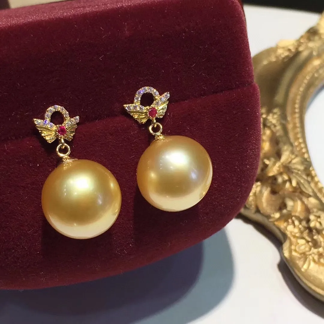 

Серьги из 18-каратного золота, смелые и утолщенные натуральные глубокие золотые серьги Nanyang с золотыми бусинами в виде морской воды, 12-13 мм, почти круглые вкусы