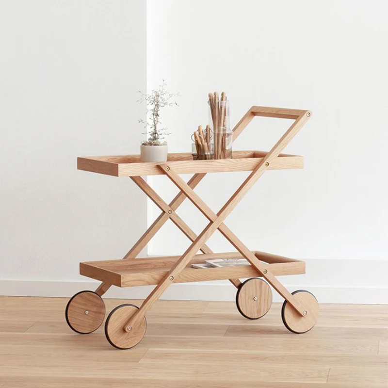 

Swedish Design House Stockholm Double Oak Handcart Small Mobile Restaurant Tea and Beverage Cart