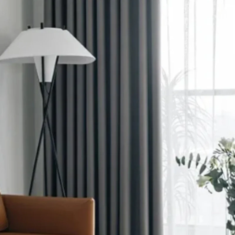 Custom Size Fashion Blackout Curtains Grey Soundproof Window Curtains for Living Room Bedroom Dining White Tulle Window Decor