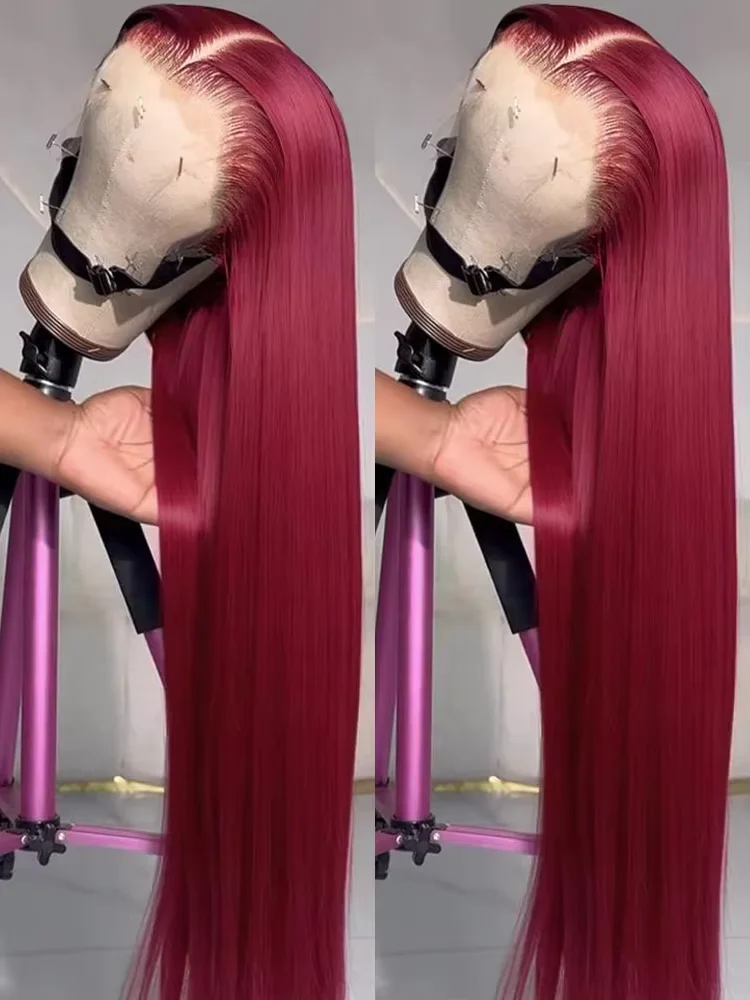 

Прямые парики из натуральных волос цвета 99J бордовый красный, 300% плотность, 13x6 HD, 30-34 дюйма, с кружевной передней частью, бразильские, 13x4, с кружевным фронтом, Remy