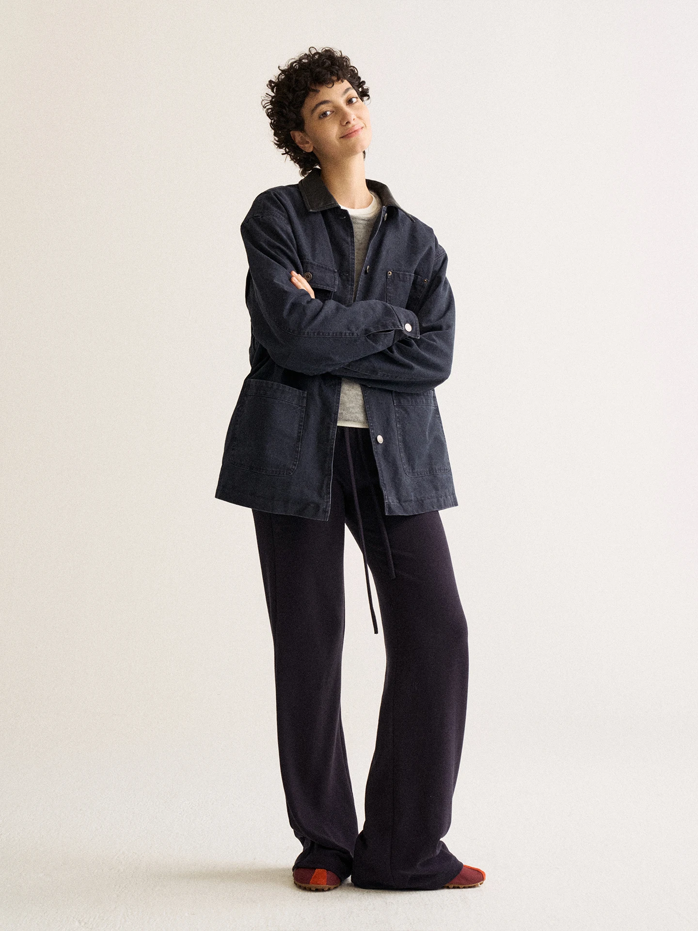 Firstfloor Casaco Feminino Retrô de Couro Xadrez de Comprimento Médio, Corte Solto, Estilo Caça, com Gola Alta e Manga Longa