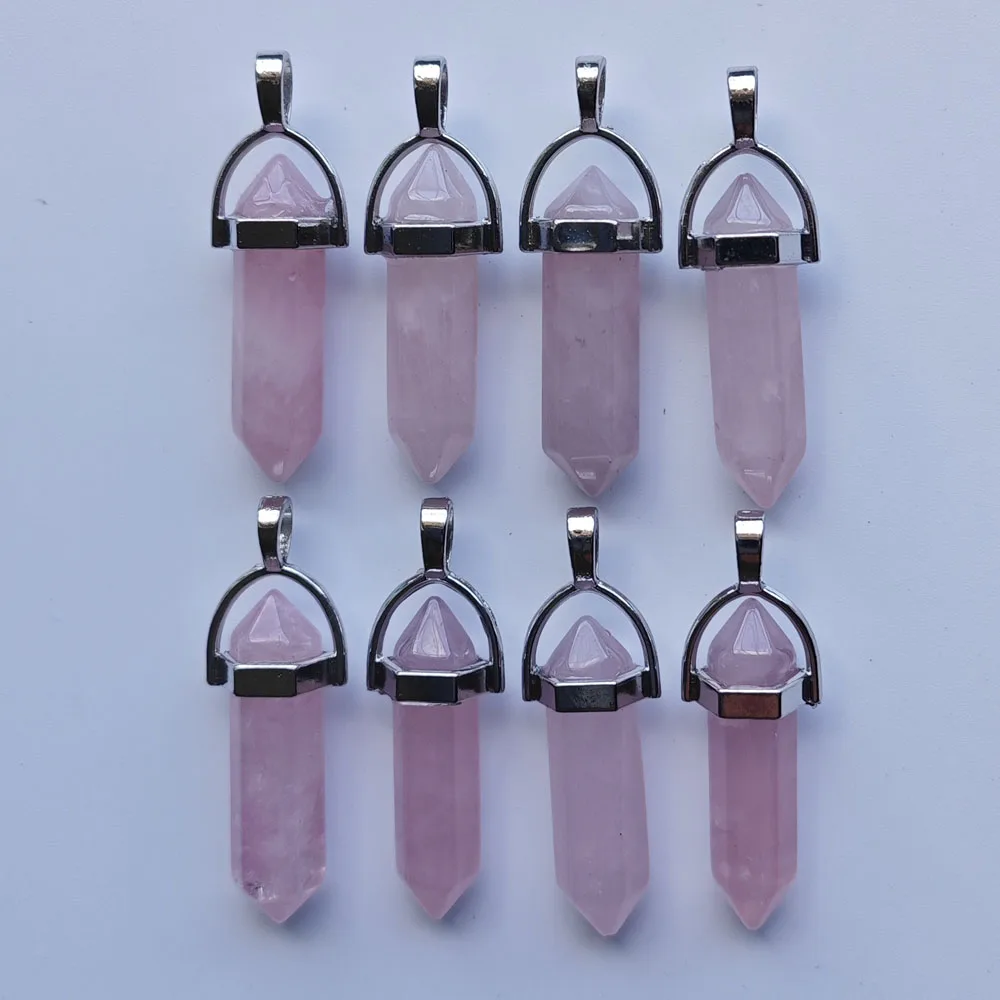 Gute Qualität Rosenquarz Naturstein rosa Säule Kristall Heil anhänger DIY Schmuck machen 24 teile/los Großhandel versand kostenfrei