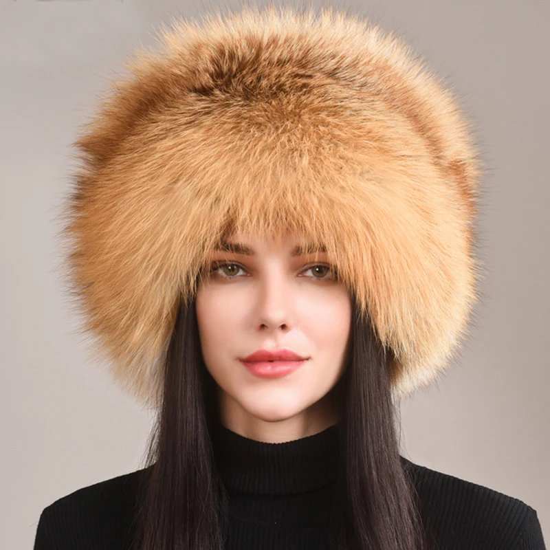 Winter Women Fur Cap Real Genuine Natural Fox Fur Hats Headgear Russian Outdoor Girls Beanies Cap Ladies Warm Fashion Bomber Hat