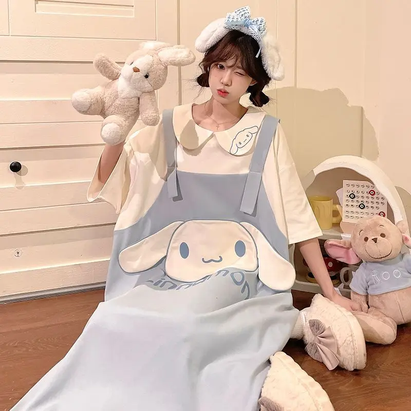 Sanrio Cartoon Sleep Dress, Kuromi/cinnamoroll/pochacco/pompompurin, Peter Pan Collar Summer Soft Loungewear Birthday Gift - view 6