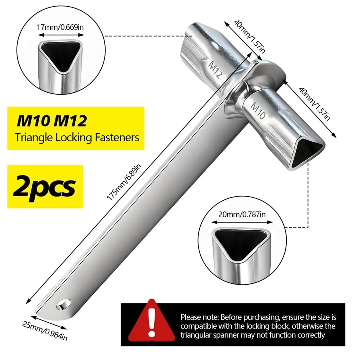 Promotional-2 Pcs Double-Headed Triangular Keys M10/ For Bollards, Barrier Posts And Guardrail Posts With Triangular Locks