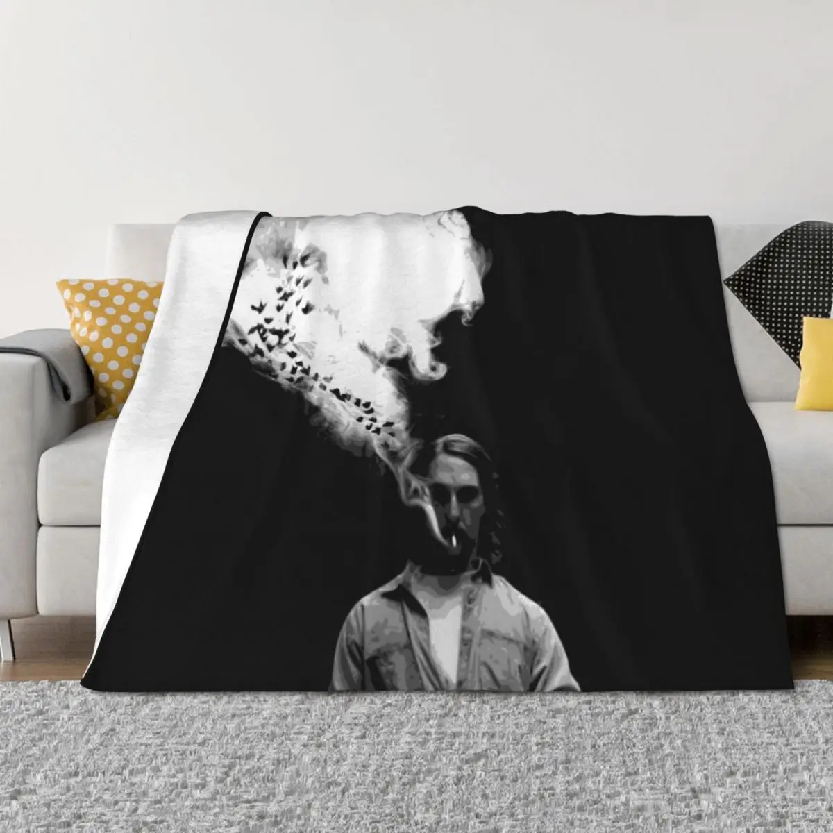 

Rustin Cohle from True Detective Smoking a Cigarette Throw Blanket Decorative Beds Soft for babies Blankets