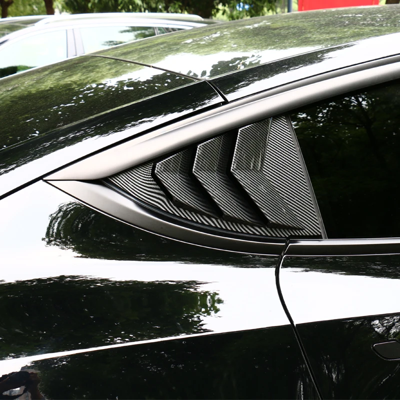 ABS Rear Car Window Shutter Cover for Tesla Model 3/Y 2017-2022 Carbon Fiber Stickers Triangle Decoration Modified Accessories