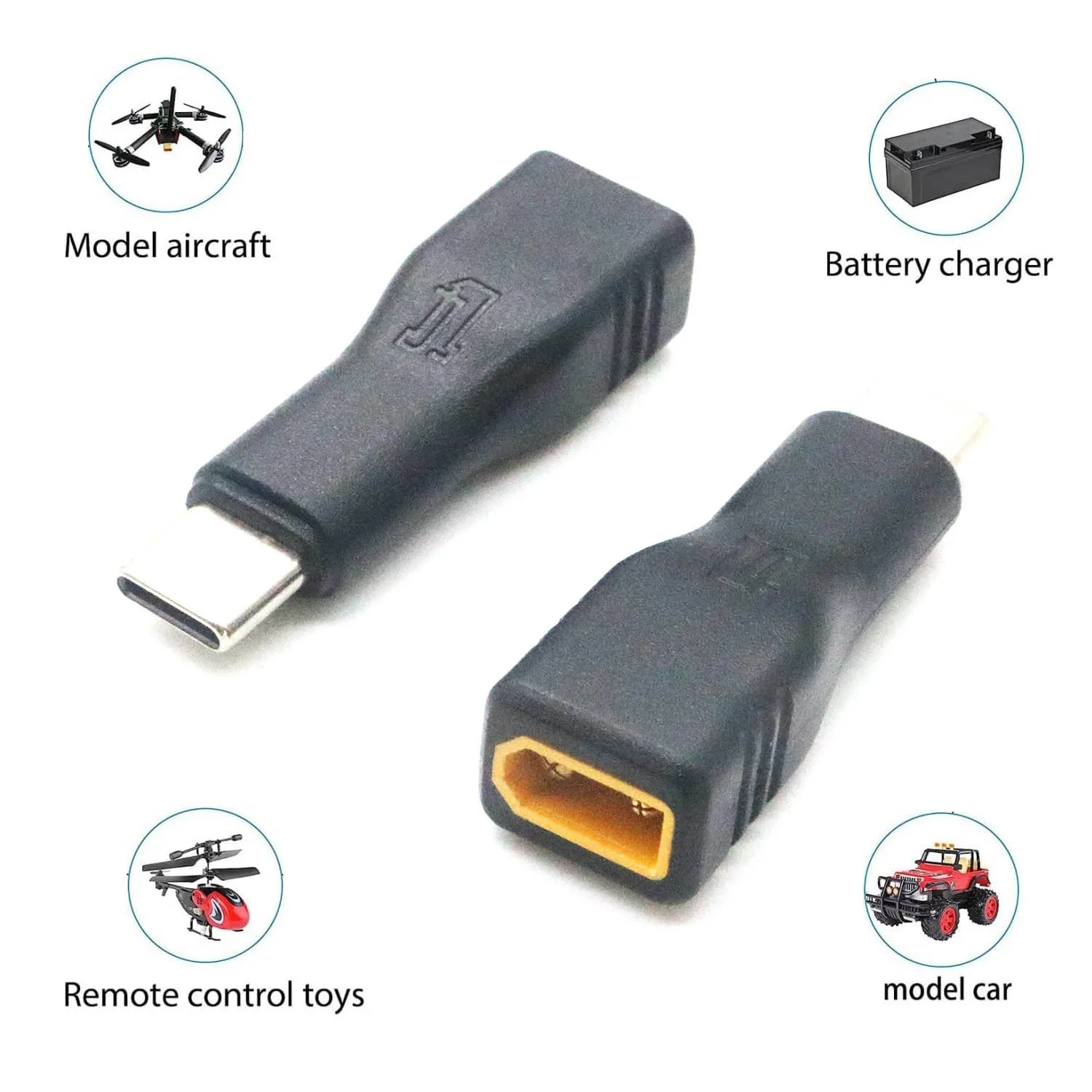 2pcs USB C Male to XT30 Male Charging Conversion Adapter for Aircraft Model/Car Model/Remote Control Toy/Battery Charger RC Lipo