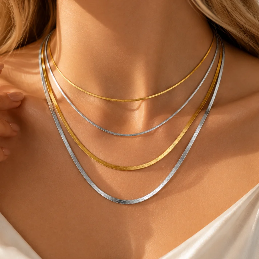 1 Stripe/Bag 45-50cm 304Stainless Steel Necklace Gold/Rhodium Color Multi Sizes Metal Chain For DIY Necklace Accessories Supplie