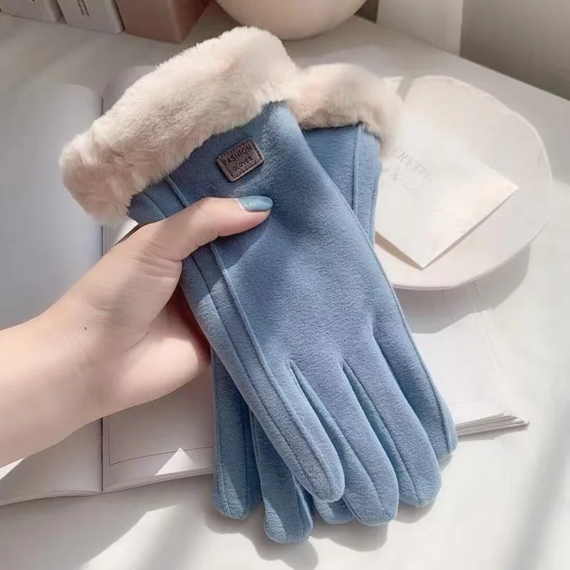 Nuevas señoras de invierno más guantes de cachemira a prueba de viento más guantes de cachemira para conducir y montar guantes gruesos y cálidos con pantalla táctil