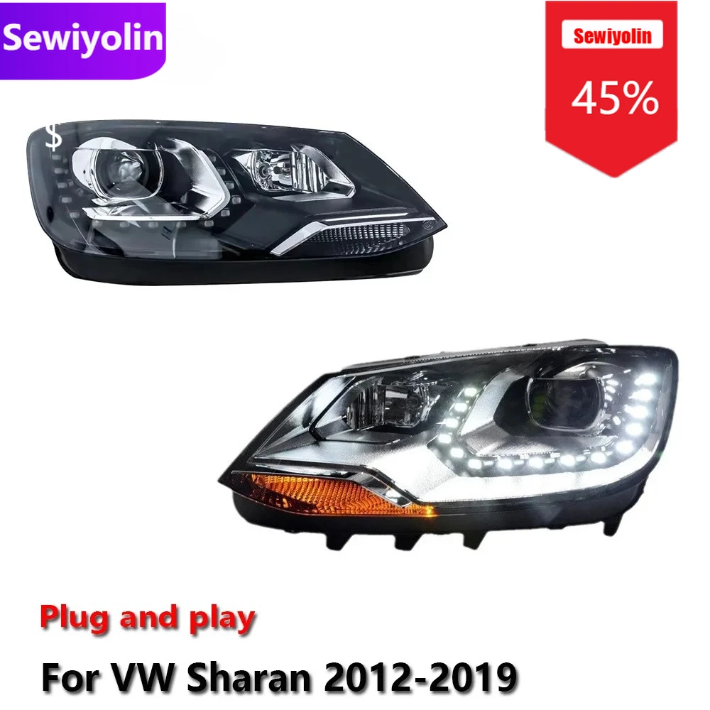 

Автомобильные светодиодные фары DRL в сборе для Volkswagen Sharan 2012-2019, противотуманные фары DRL, стоп-сигнал поворота Plug and Play