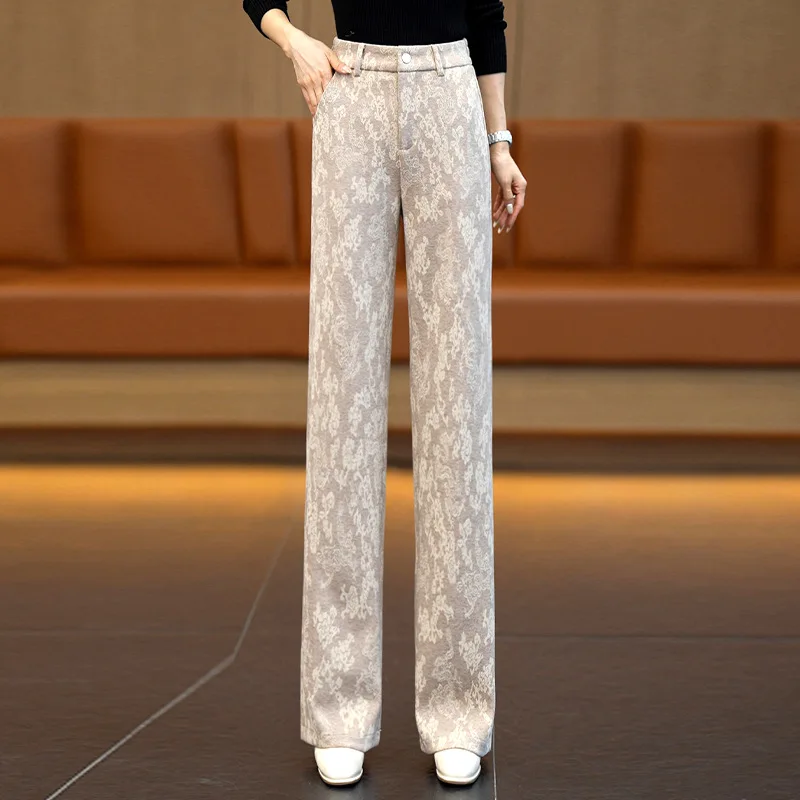 

Женские шерстяные брюки с национальным принтом и зима, элегантные повседневные брюки узкого кроя с драпировкой