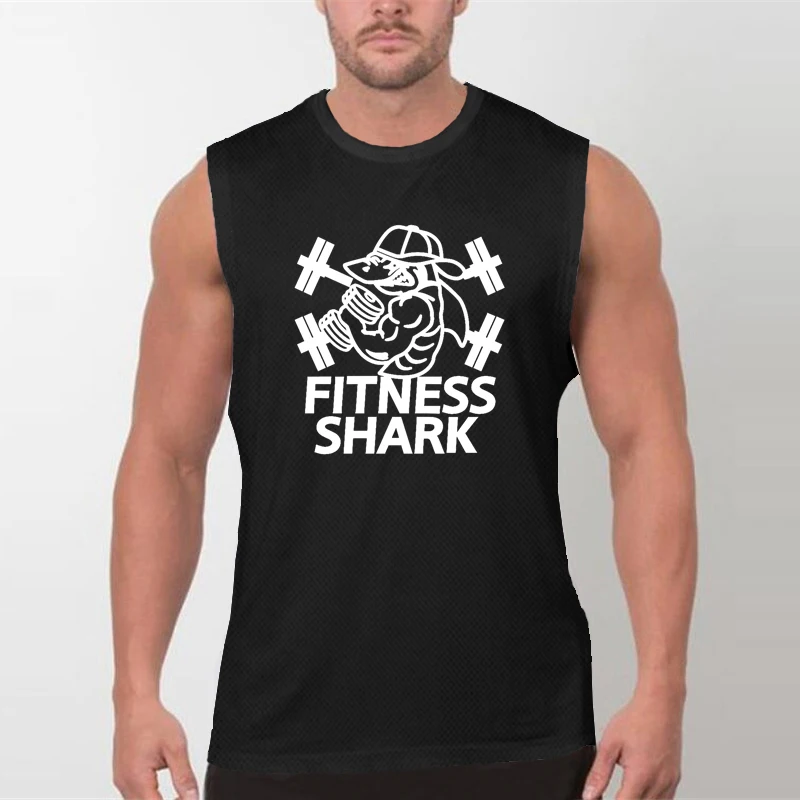 Fitness Shark Mens Sleeveless Shirts Quick Dry Mesh Tank Tops For Gym Running Workout Athletic Sports Training Muscle Activewear