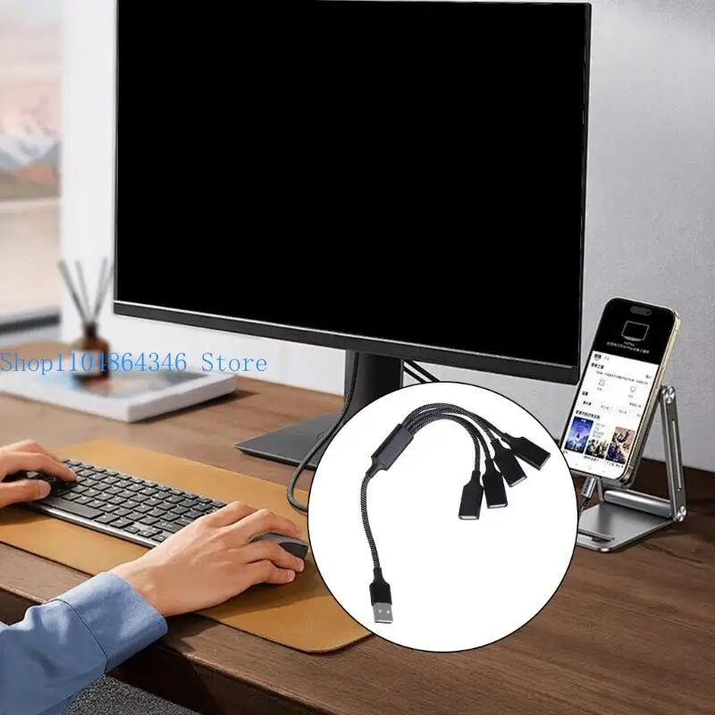 652F MultiPorts USB Splitter Cable 4 in1 USB Male To 4 USB Female Adapter for Desktop Laptop 480Mbps Data Transfer & Charging