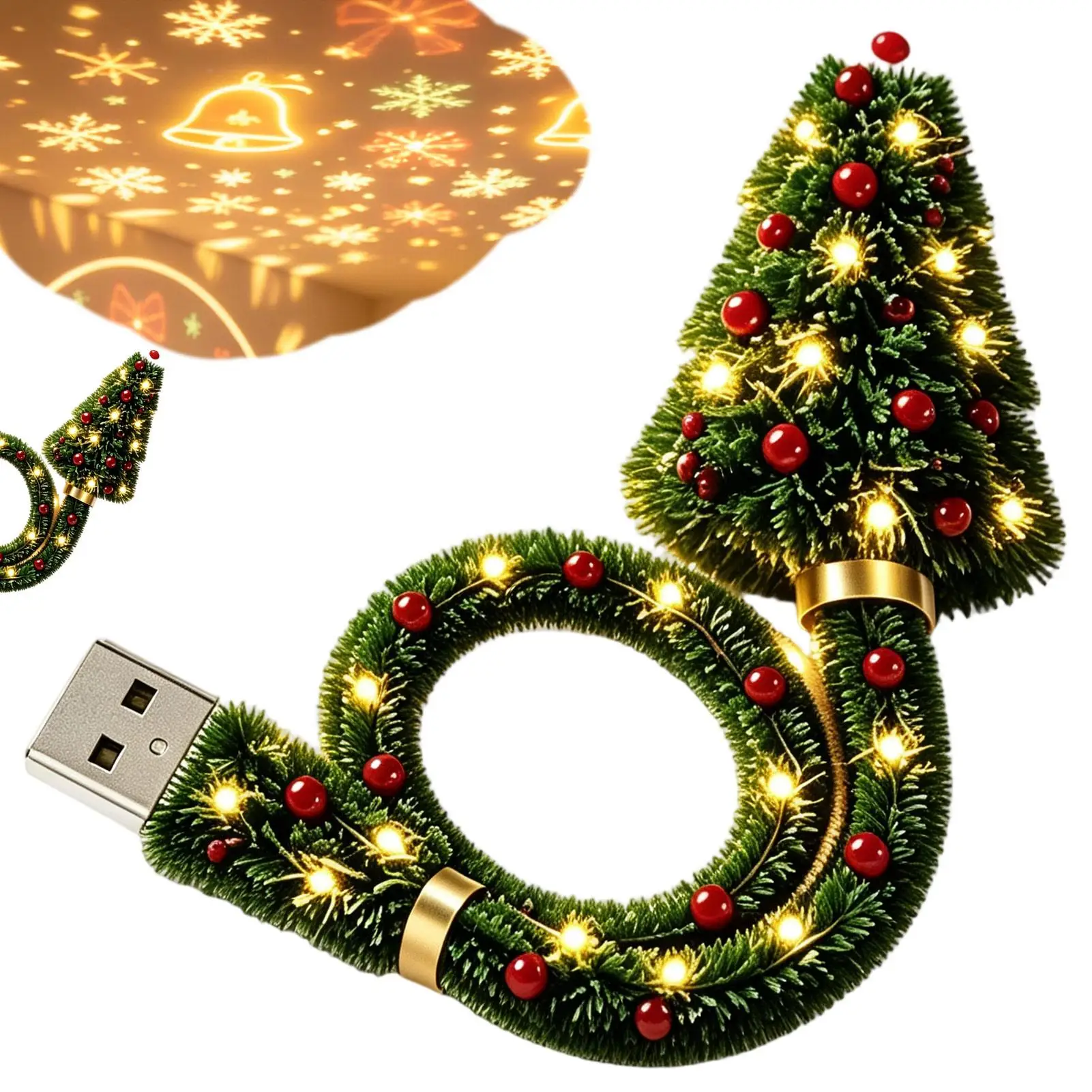 Christmas Projector Light Plug And Play Tree Shape Holiday Lighting USB Powered Christmas Night Light With 6+ Holiday Patterns