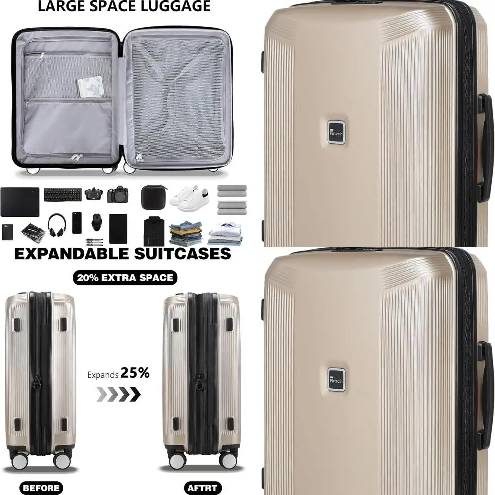 

20 Expandable PC Hardshell Spinner Luggage with TSA Lock, Champagne