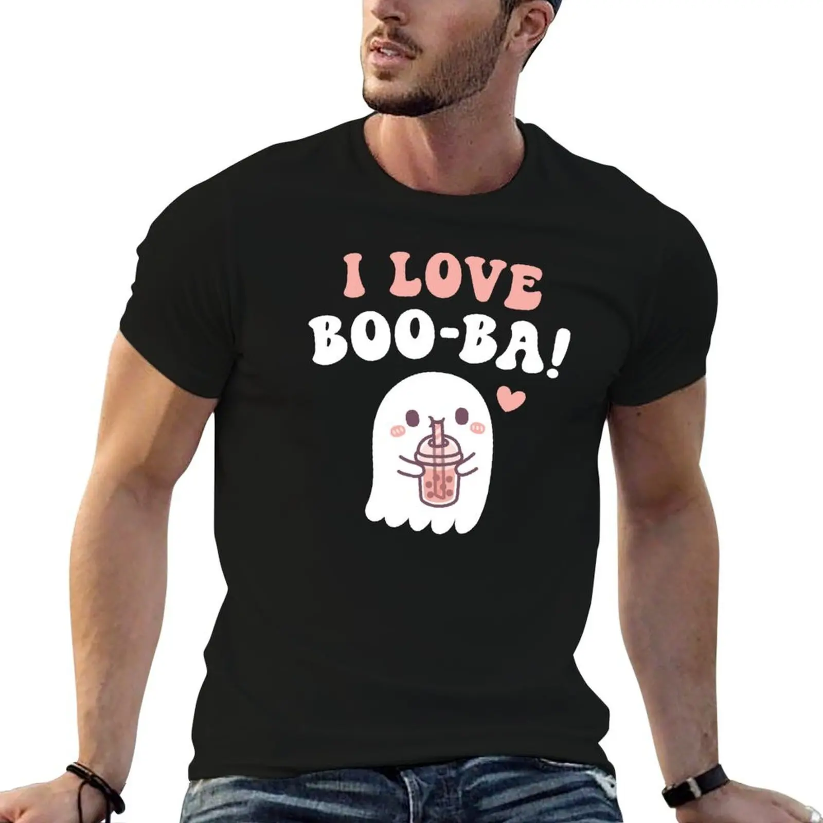 Camiseta divertida con diseño de fantasma I Love BOOba Boba Tea, cómoda camiseta de manga corta para entrenamiento