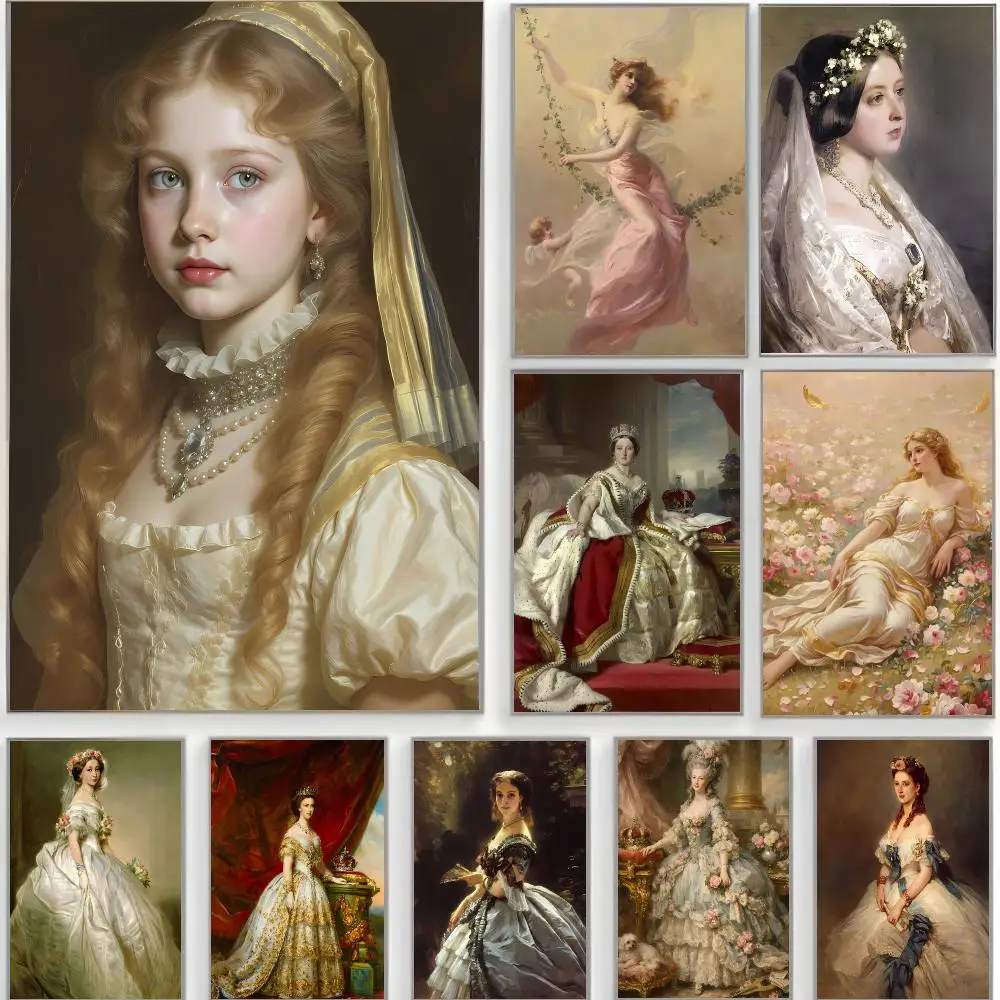 Elegant Regal P-Portrait Of European Princess Poster Classic Wall Art  Home Decor  Peel and Stick Unframed