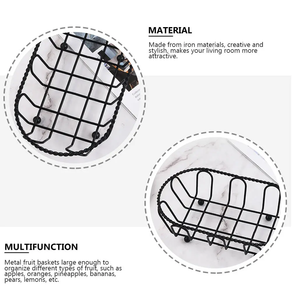 

2pcs Iron Fruit Basket Hollow Design For Kitchen Storage Bread Snack Vegetable Organizer Large Capacity Food Container