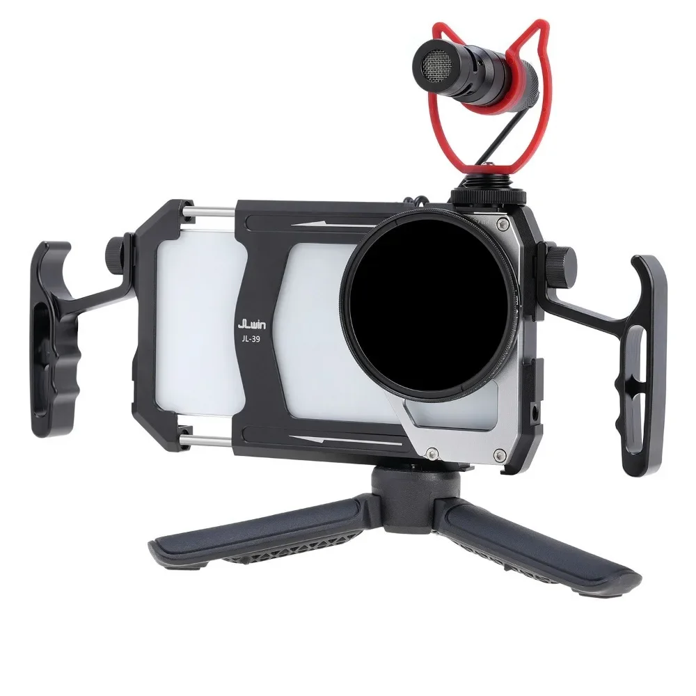 Kit impianto video per gabbia per telefono Stabilizzatore universale per gabbia metallica per smartphone con maniglie laterali doppie per la registrazione video cinematografica