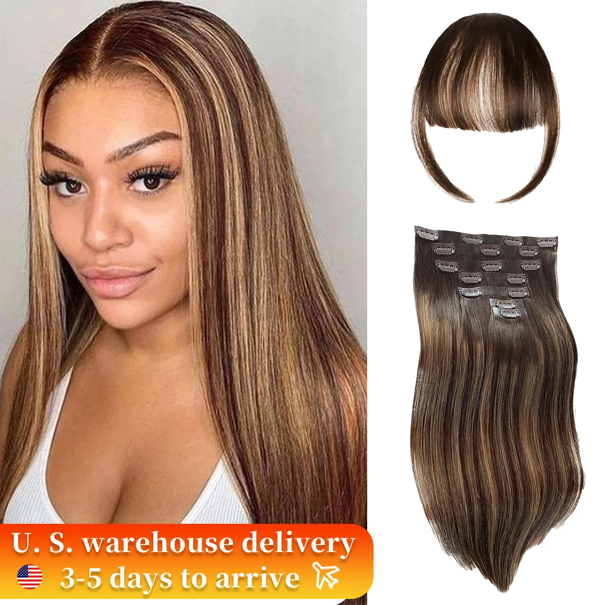 427 Straight Clip In Hair Extensions Human Hair Highlight Ombre Color 14 Inch 10pcs Invisible PU Skin Weft Real Remy Human Hair