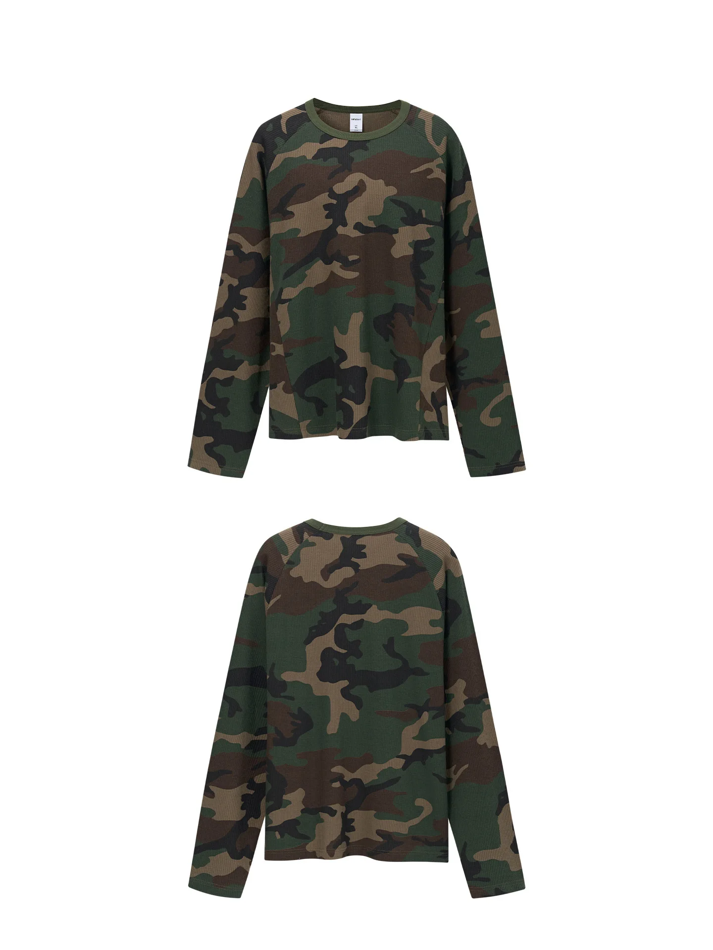 Street Trend Waffle Weave Camouflage Long Sleeve Tee Luxury Brand 2026 Autumn Release American Raglan‑Sleeve Casual Outerwear