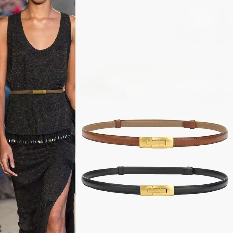 

Высококачественный женский ремень из натуральной кожи, модный брендовый ремень шириной 1,8 см, платье с золотым замком и пряжкой, джинсовый свитер, женский тонкий ремень