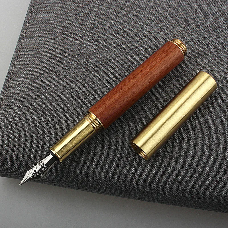 Klassischer Mini-Füllfederhalter aus Holz, braun, schwarz, tragbarer Tintenstift, EF/F-Spitze, kurz, für Büro, Schreiben, Weihnachtsgeschenk, Stifte – Detail 10