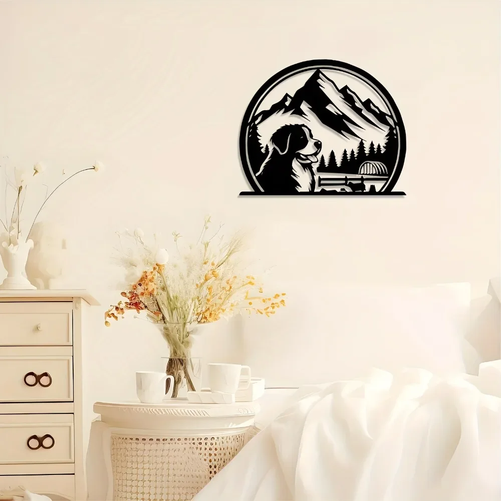 Brand Metal Wall Art Waterproof Iron Dog Mural Durable Bernese Mountain Decor For Living Room Bedroom Patio Home Gift