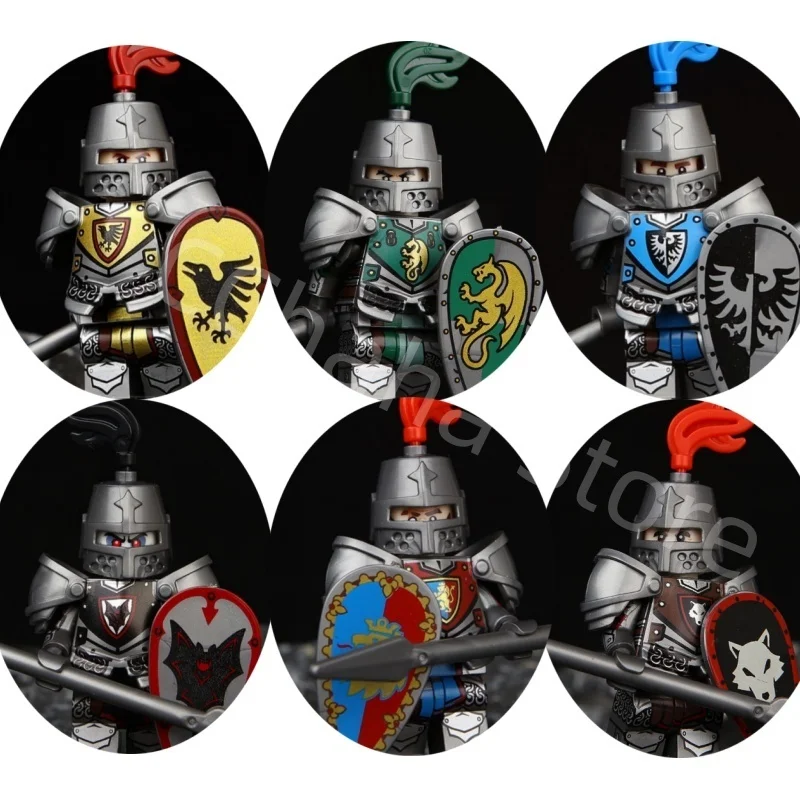 

Green Dragon Knights Raven Knights Building Blocks Black Eagle Wolf Bat Lion Knight Shield Bricks Medieval Ancient Knights Toys
