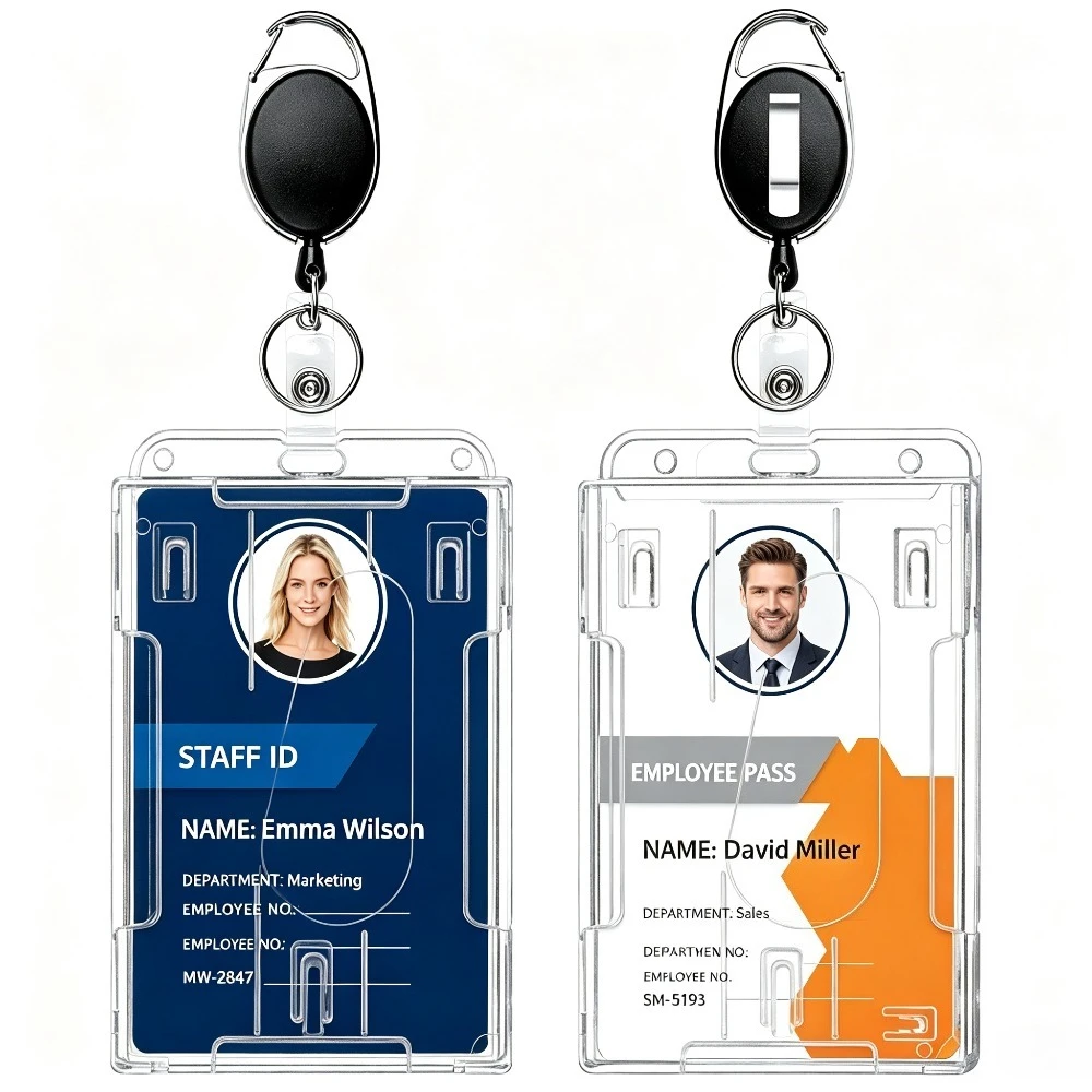 1Set Transparent Badge Holder Badge Reel Retractable ID Card Holder Name Tag Working Permit Case Pass Work Card Cover Sleeve