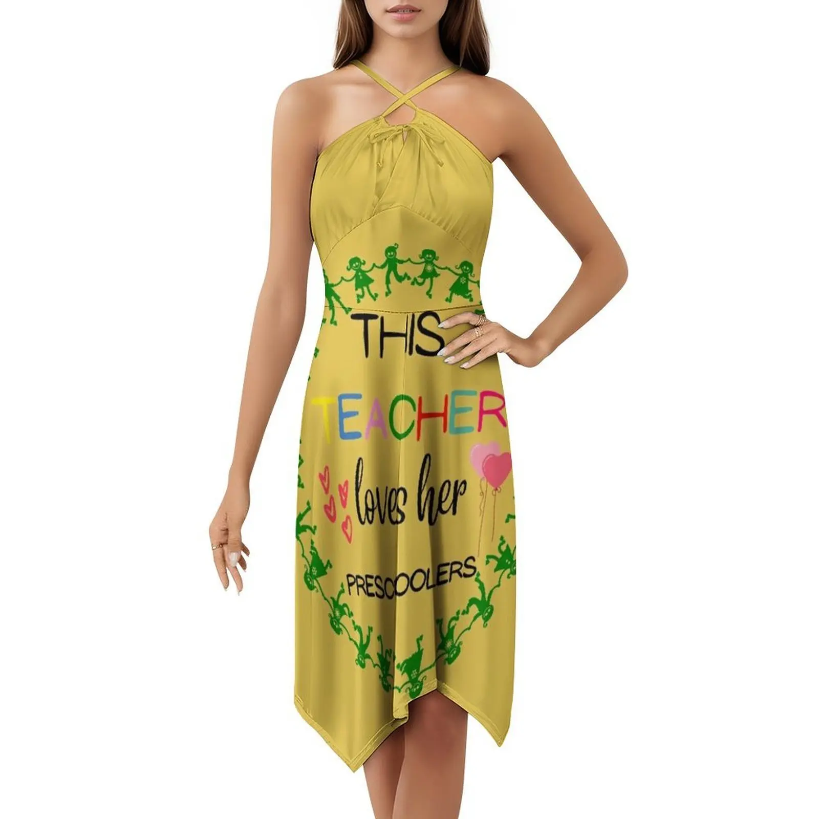 مضحك هذا المعلم يحبها مرحلة ما قبل المدرسة الاطفال عاشق الحبيب خط العنق فستان أنيق الصيف حزب اللباس للنساء هذا #5