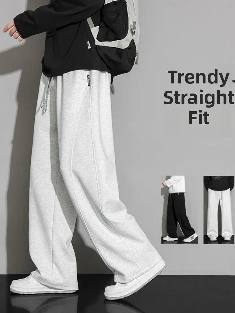 

Men's Casual Sports Pants Spring Autumn New Loose Straight Leg Trousers American Drape Sle Wide Leg Long Trousers