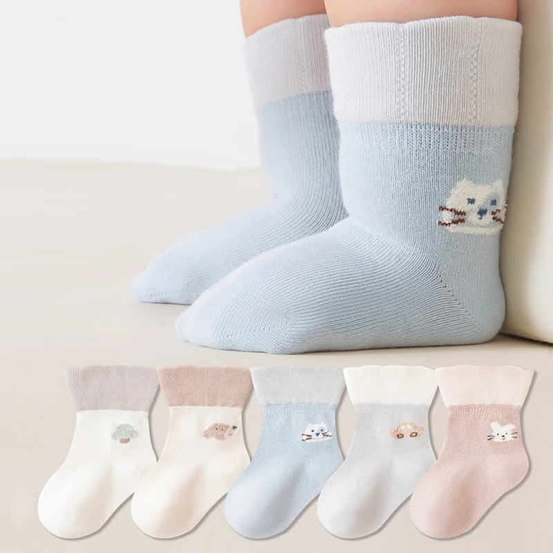 Pastel Color Block Baby Socks Cartoon Soft Children Socks Comfort Casual Socks for Newborn Toddler Daily Wear