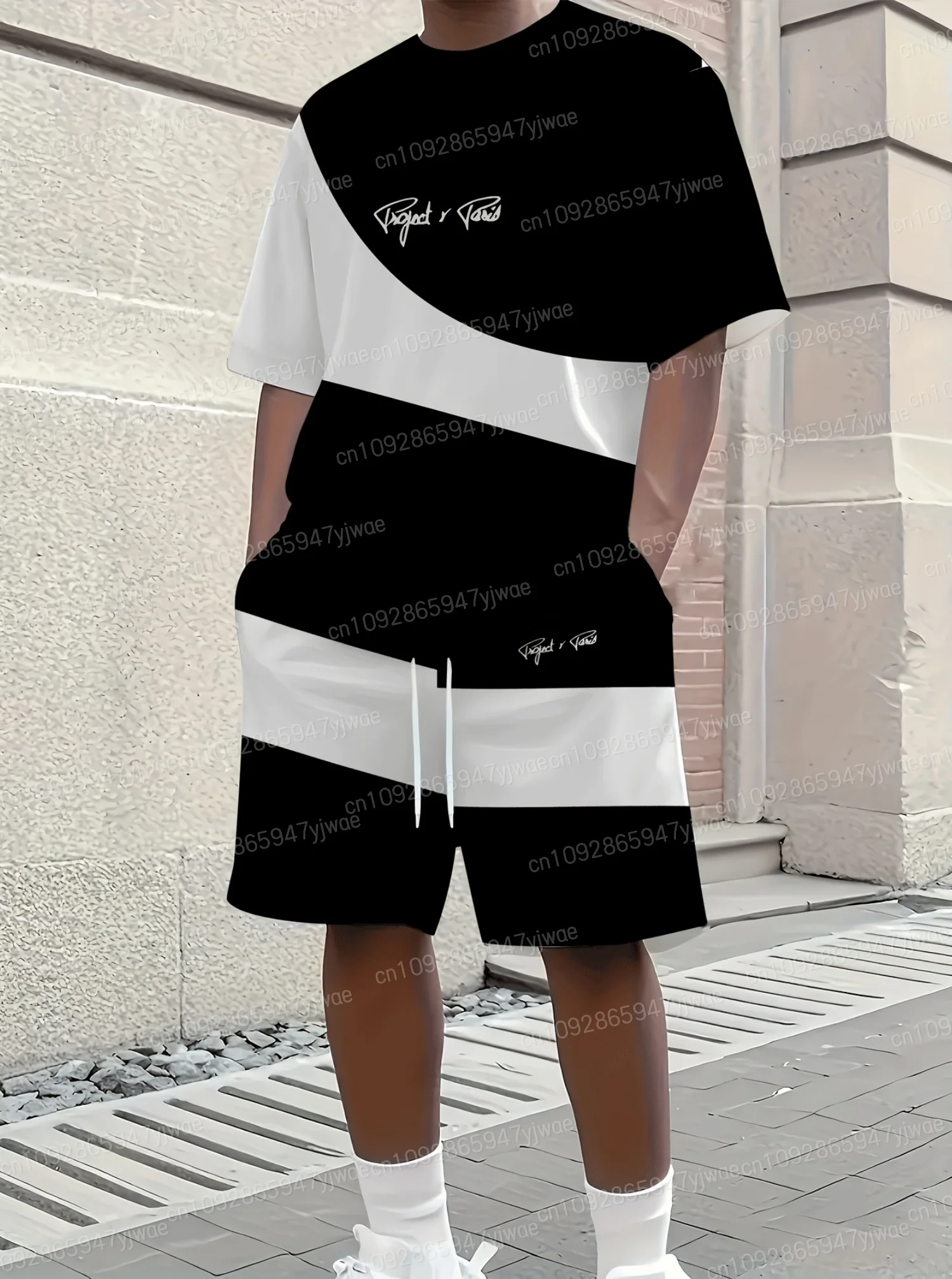 

Summer Men Color Blocked Stripes Men's 2 Pieces Set Adult Sportswear Fitness Set Men's Tracksuit 2 Pieces Set Oversized Clothes